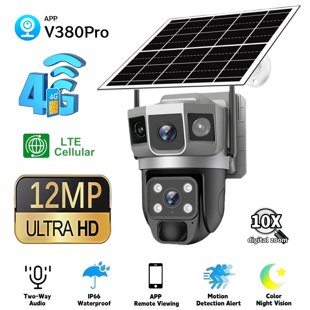 Smart Home Dashboard - Caméra de surveillance solaire extérieure 4G,