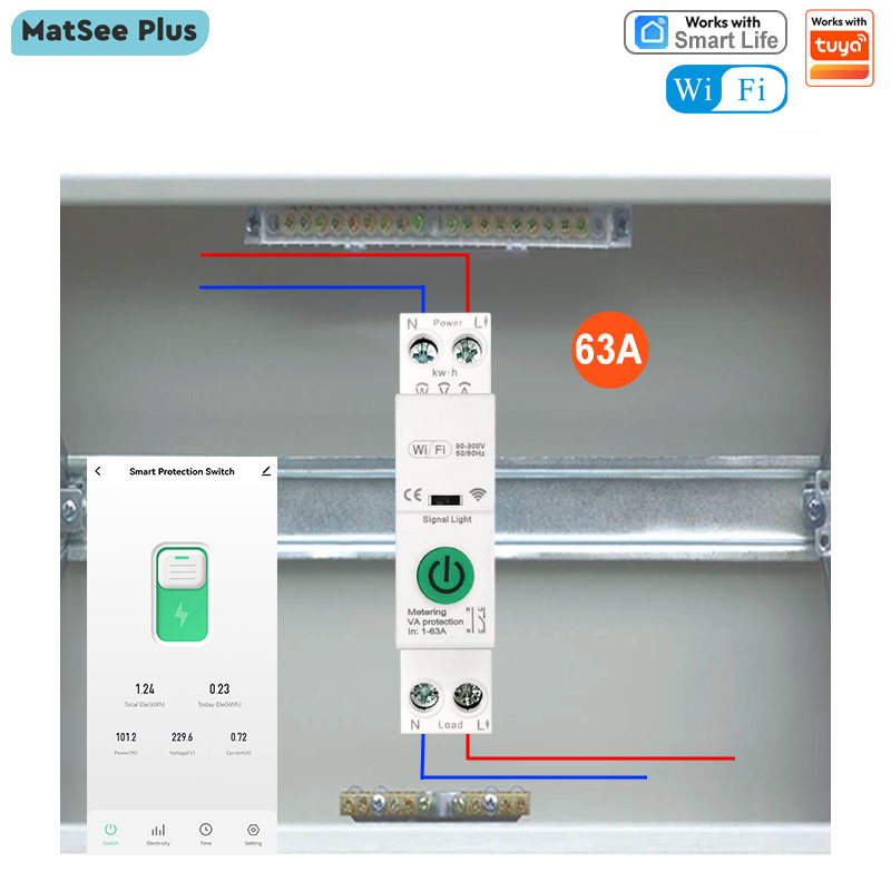 Smart Home Plus - Disjoncteur intelligent Wi-Fi avec interrupteur 63A,