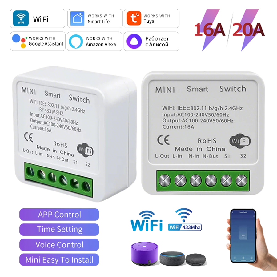Smart Home Google Assistant - Module d'interrupteur intelligent WiFi Tuya RF433Mhz