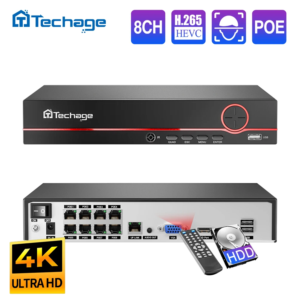 Security Ip Camera - Techage H.265 8CH PoE enregistreur vidéo