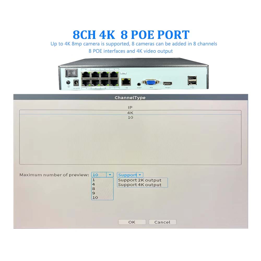 NVR 4K 10CH 4/8 ports POE pour - Security Ip Camera avis et prix